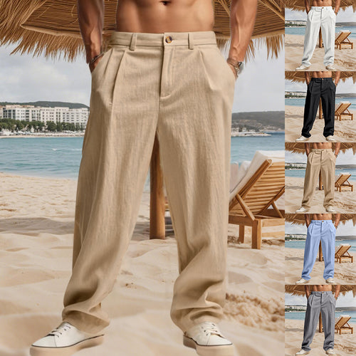 Men's elegant pleated trousers made of lightweight cotton blend with straight cut and belt loops StylebySassy
