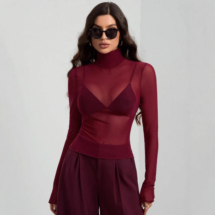 Women's Transparent Turtleneck Blouse with Body-Shaping Cut StylebySassy