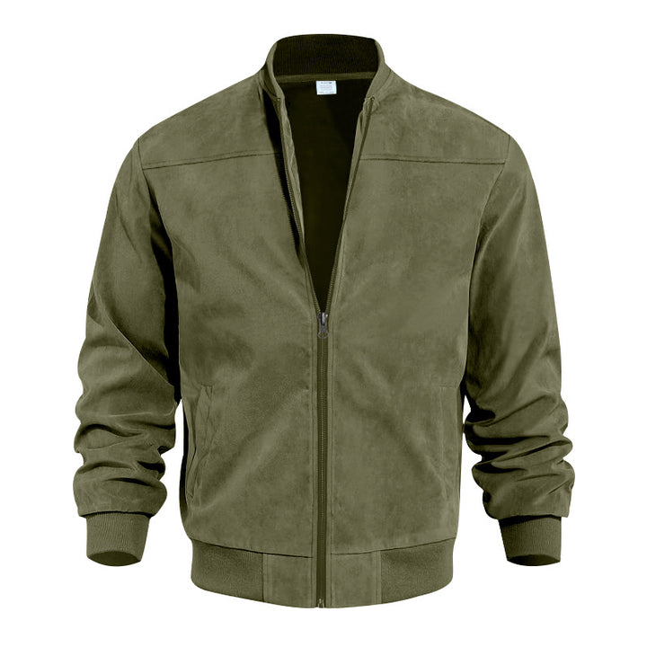Men's sporty bomber jacket made of microfiber with zipper and ribbed hem StylebySassy
