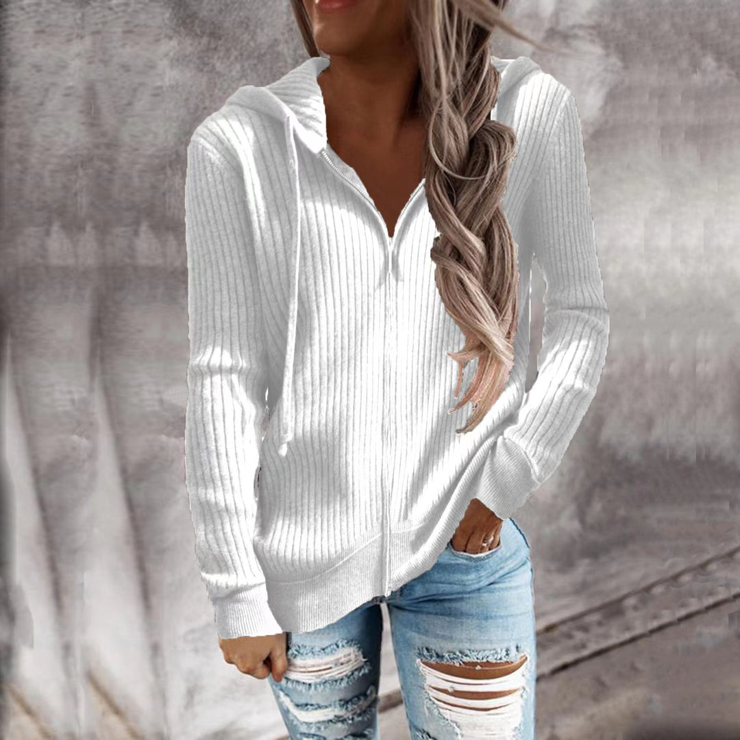 Women's knitted hooded zip hoodie with half zipper and kangaroo pockets StylebySassy