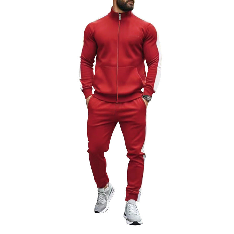Men's narrow-cut two-piece with stand-up collar zip jacket and tapered drawstring pants StylebySassy