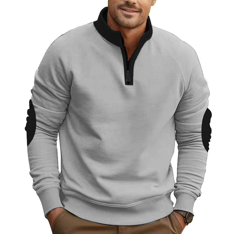 Men's raglan pullover with short zip, stand-up collar and ergonomic elbow panels StylebySassy