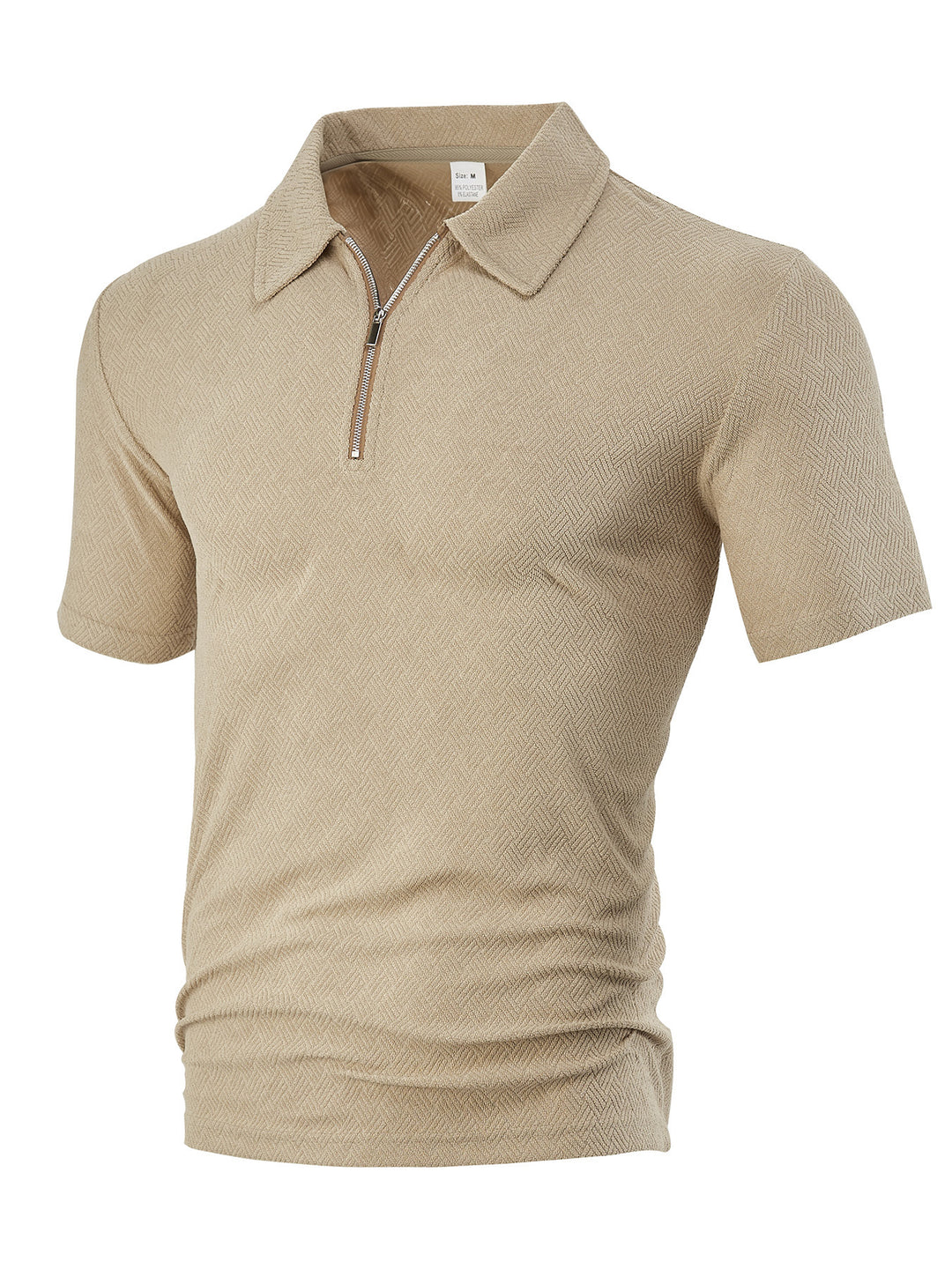 Men's slim fit half-zip polo with fine herringbone jacquard structure StylebySassy
