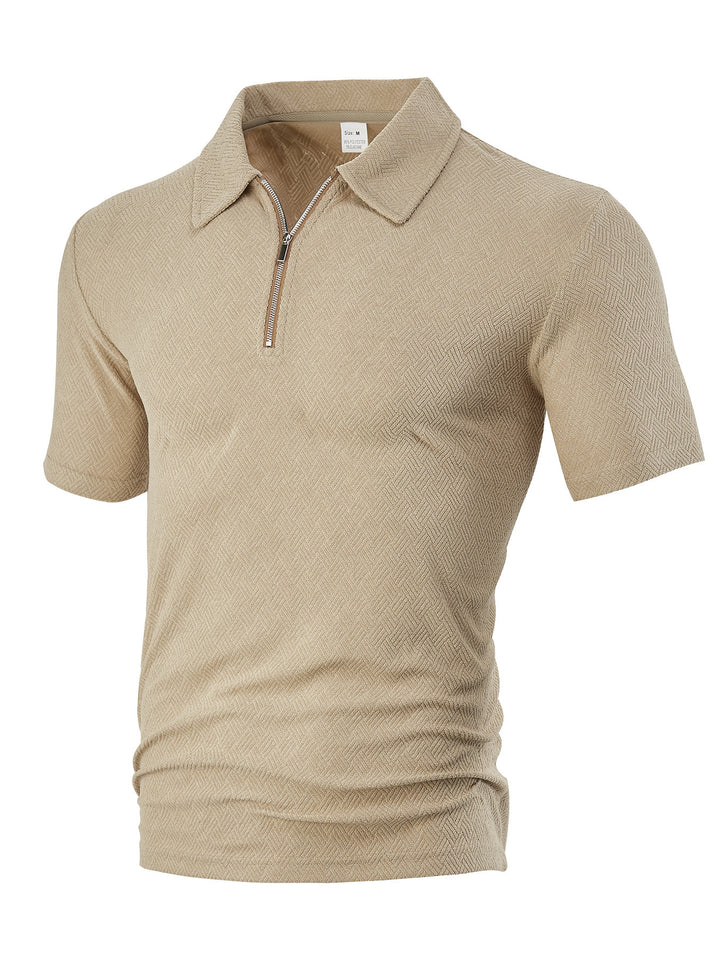 Men's slim fit half-zip polo with fine herringbone jacquard structure StylebySassy