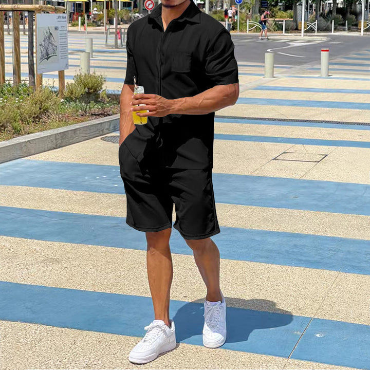 Men's Nan Legeres Resort Two-Piece with Open Short Sleeve Shirt, Chest Pocket and Elastic Bermuda StylebySassy