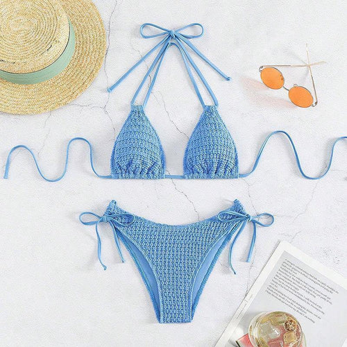Women Triangle Bikini with adjustable ties and trendy crochet design StylebySassy