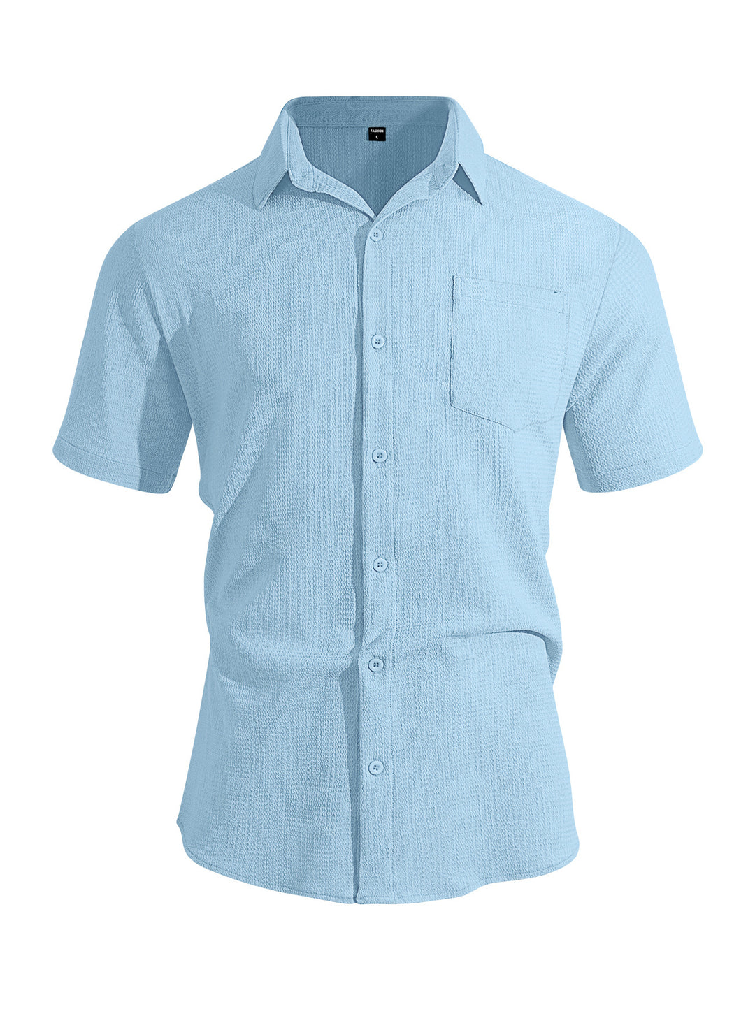 Men's short-sleeve shirt in textured cotton yarn look with Kent collar and applied breast pocket StylebySassy