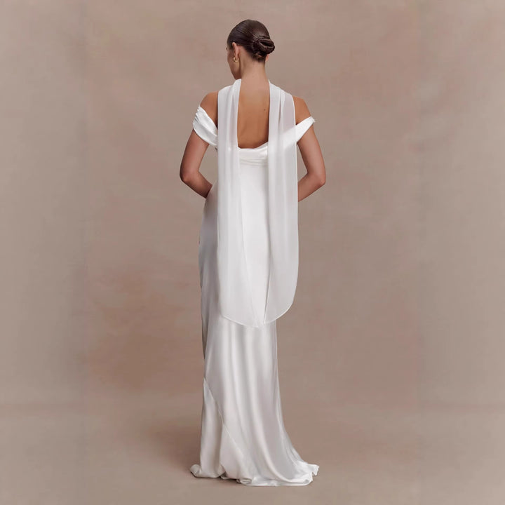 Women's Elegant Satin Evening Dress with Off-the-Shoulder Design StylebySassy