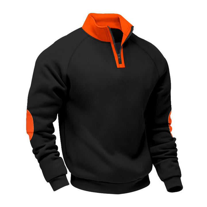 Men's half-zip fleece pullover with stand-up collar raglan sleeves and elbow patches StylebySassy