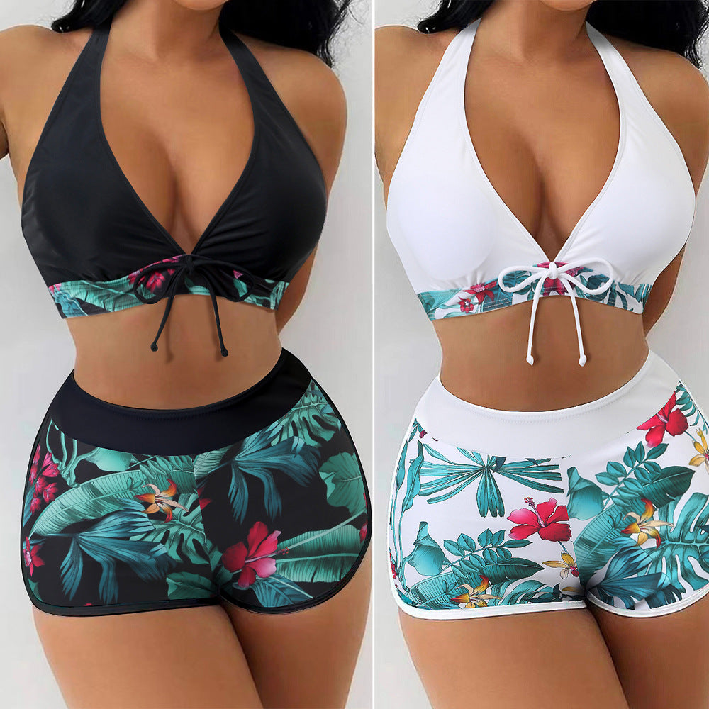 Ladies triangle bikini with floral shorts design StylebySassy