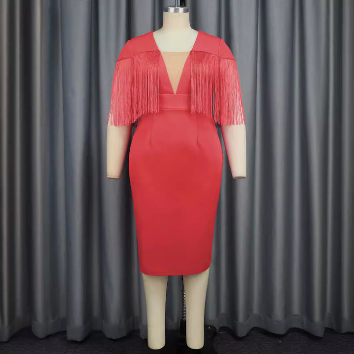 Women's Figure-Hugging Dress with Fringe Detail StylebySassy