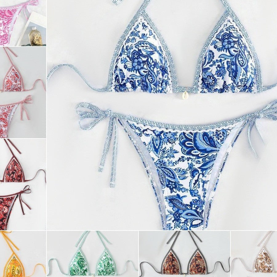 Ladies Triangle Bikini with Floral Vintage Pattern StylebySassy