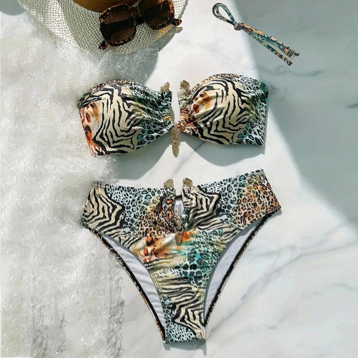 Women's bandeau bikini with animal print and decorative closure StylebySassy