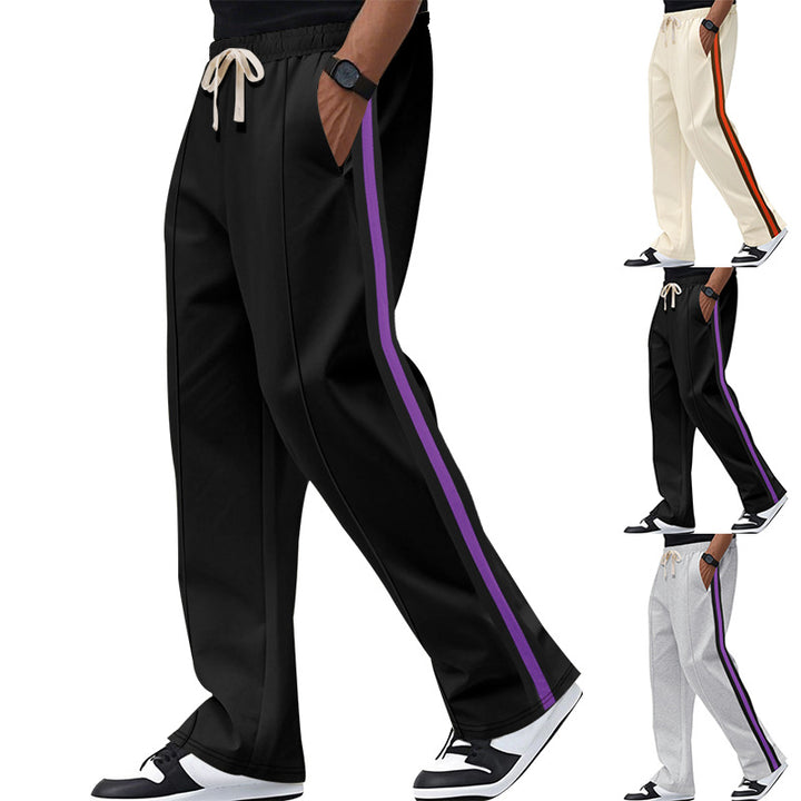 Men's loosely falling casual chinos with side contrast stripe and drawstring waistband StylebySassy