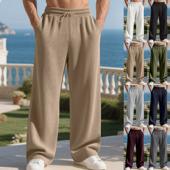 Men's ribbed fine knit lounge pants with wide leg, elastic drawstring, and side pockets StylebySassy