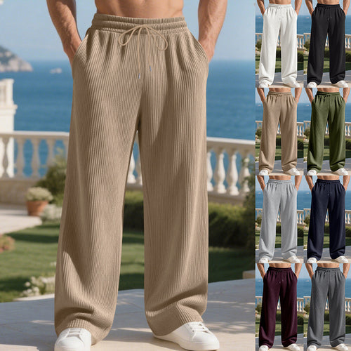 Men's ribbed fine knit lounge pants with wide leg, elastic drawstring, and side pockets StylebySassy