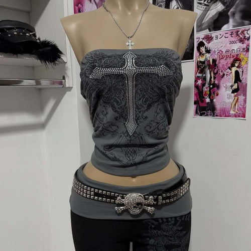 Ladies Elegant Bandeau Top with Fashionable Graphic Design StylebySassy