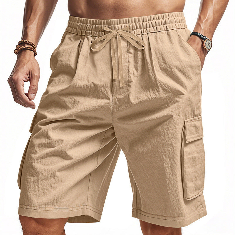 Men's casual cargo Bermuda shorts with elastic drawstring waistband, straight leg, and patch flap pockets StylebySassy