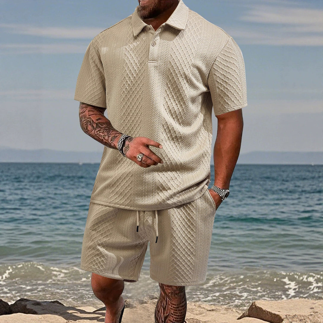 Men's textured jacquard polo shirt short sleeves slim fit with polo collar StylebySassy