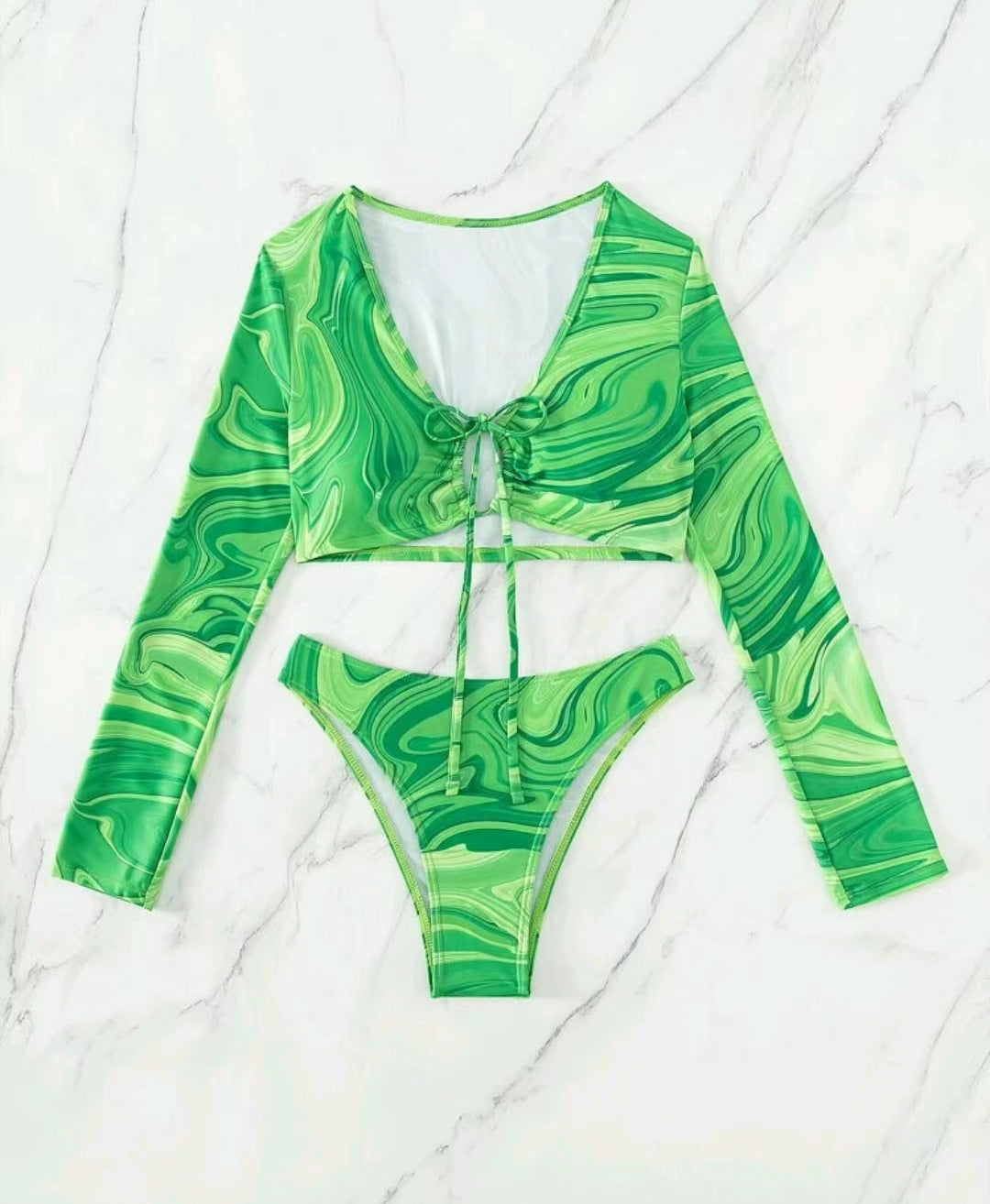 Women's Surf Bikini Set with Long Sleeve Crop Top and High Waisted Bottoms StylebySassy