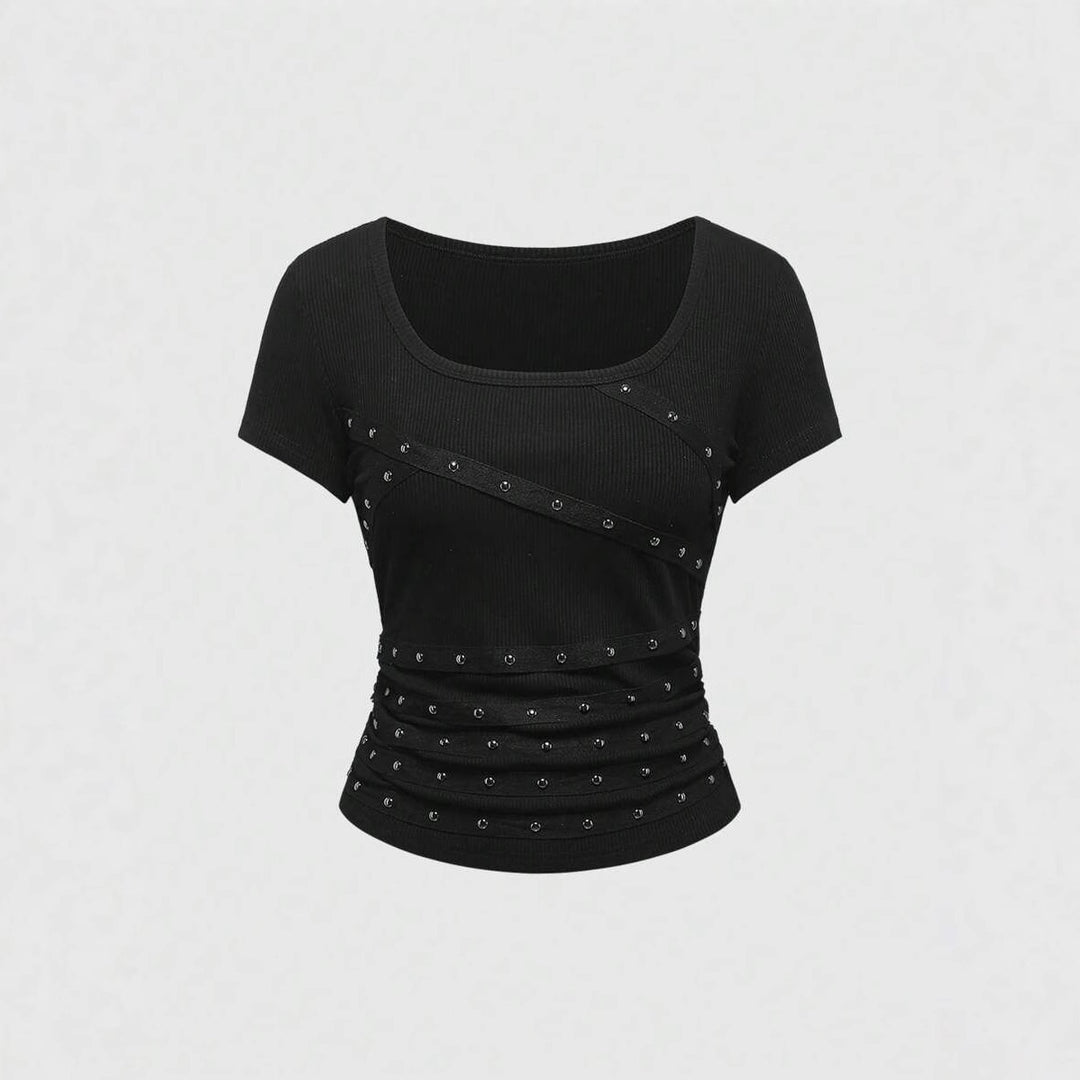 Women's fashionable and fitted top with ruffle details and studs StylebySassy