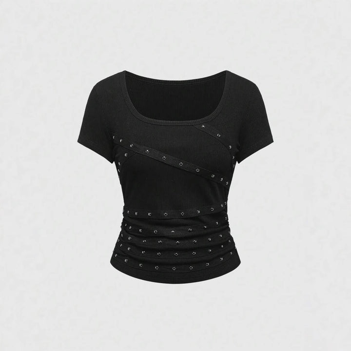 Women's fashionable and fitted top with ruffle details and studs StylebySassy