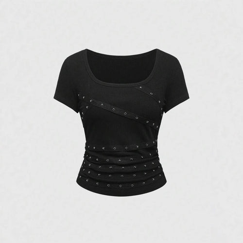 Women's fashionable and fitted top with ruffle details and studs StylebySassy