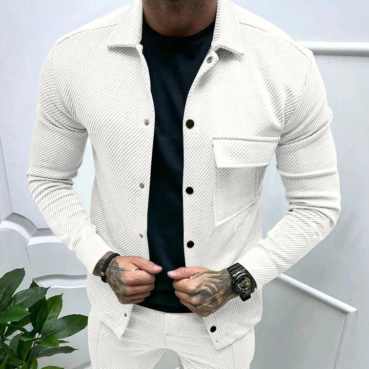 Men's slim ribbed structure overshirt jacket with snap button closure and chest flap StylebySassy