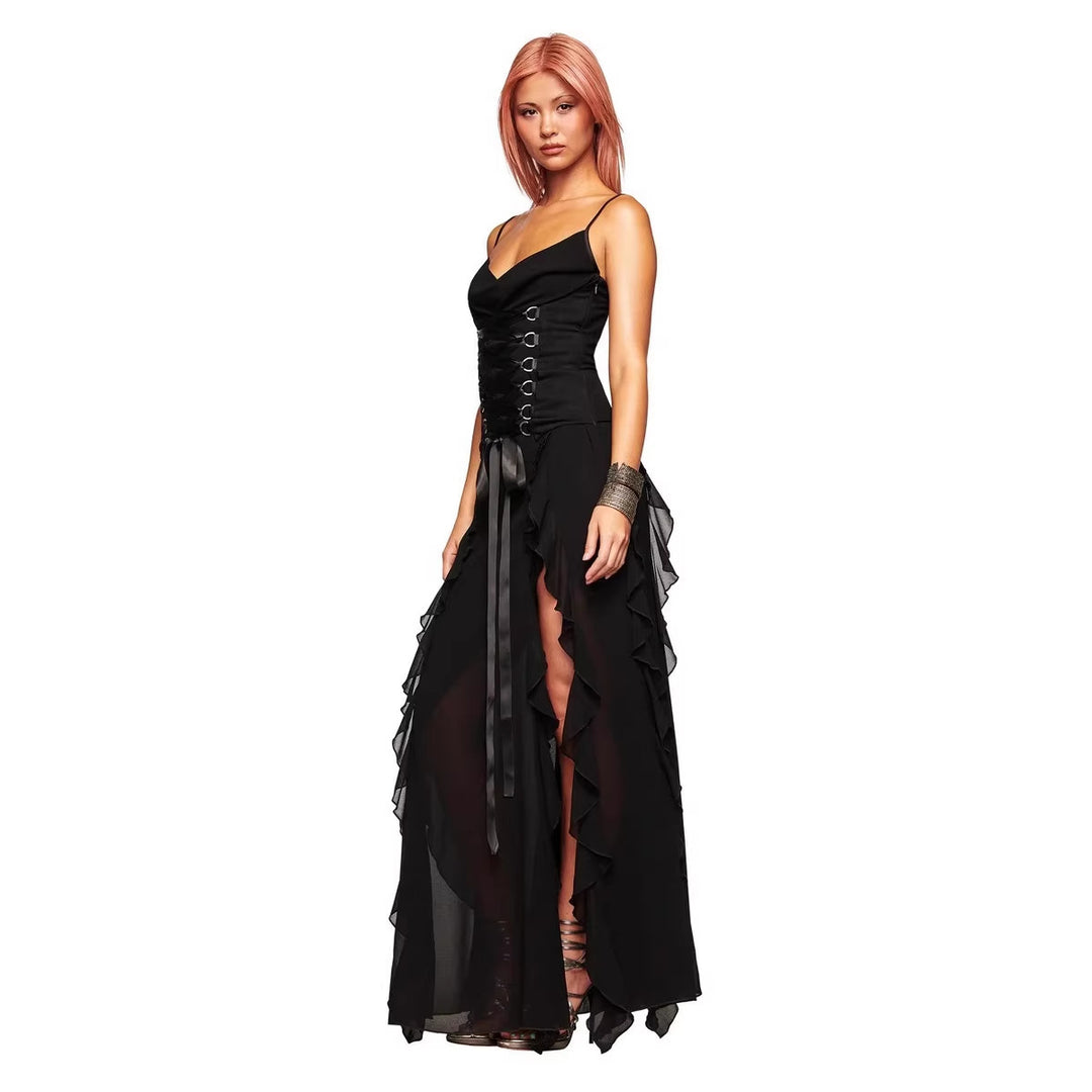 Women's Elegant Wrap Dress with Ruffles and Lacing Details StylebySassy