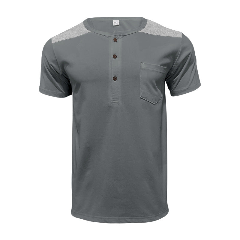 Men's short-sleeve henley shirt made of soft cotton blend with chest pocket and shoulder yoke StylebySassy