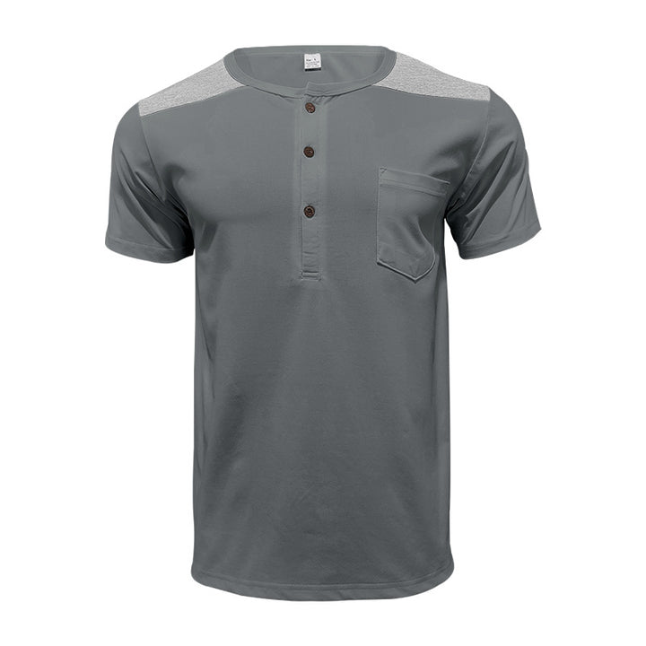 Men's short-sleeve henley shirt made of soft cotton blend with chest pocket and shoulder yoke StylebySassy