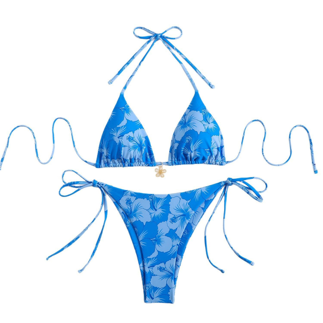 Women's Triangle Bikini Set with Floral Design and Playful Ties StylebySassy