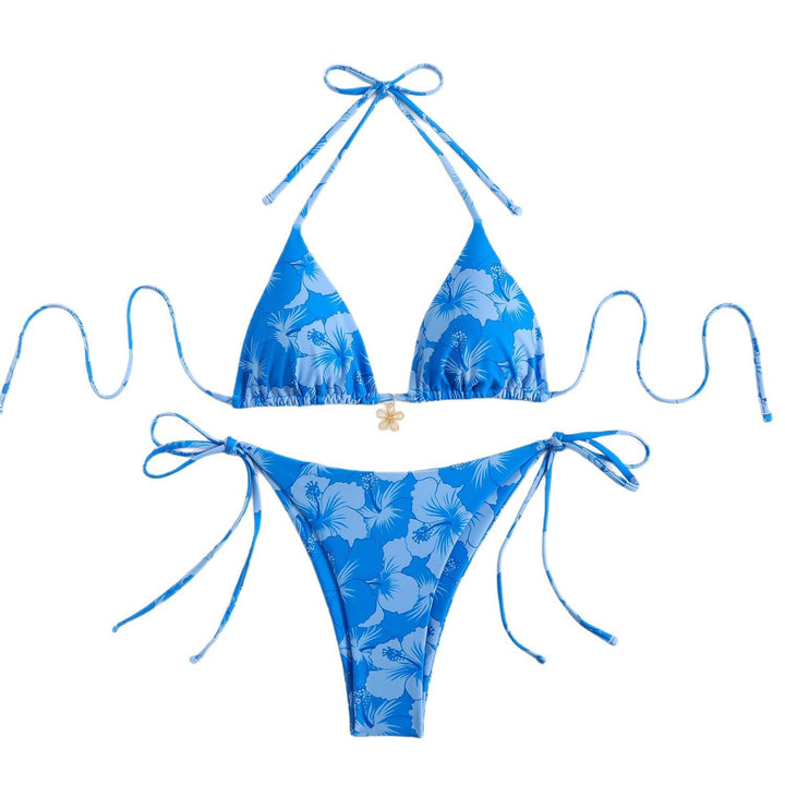 Women's Triangle Bikini Set with Floral Design and Playful Ties StylebySassy