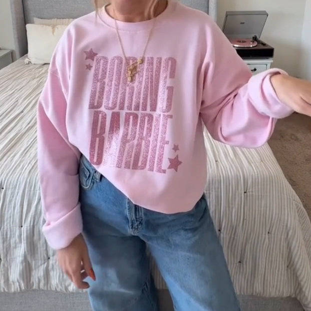 Women's glittering round neck sweatshirt with statement print and fleece-lined interior StylebySassy