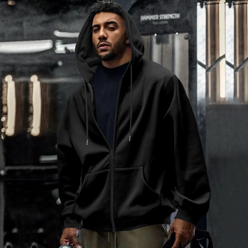 Men's oversized zip-up hoodie with kangaroo pockets and contrasting inner lining StylebySassy
