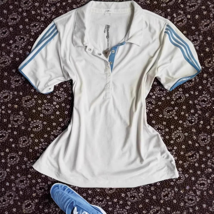 Ladies sporty polo shirt with striped collar StylebySassy