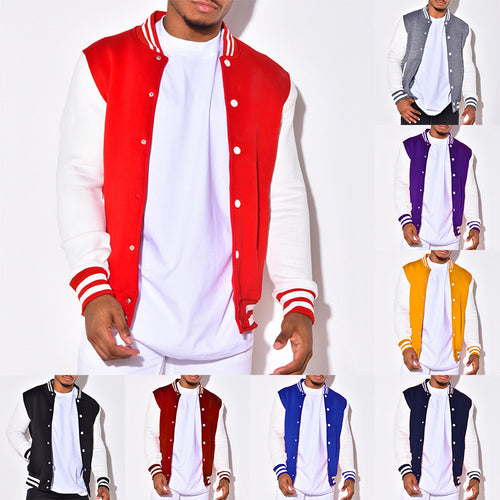 Men's Nano Retro Sports Bomber Jacket with Press Button Placket, Contrast Sleeves and Ribbed Cuffs StylebySassy
