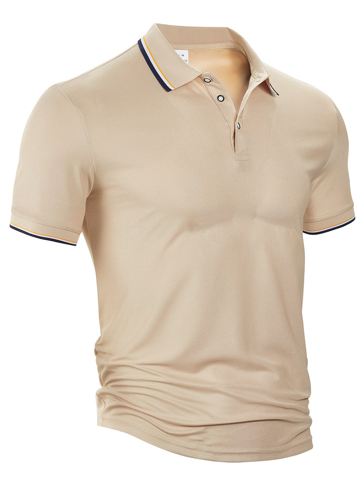 Men's classic polo shirt made of piqué with contrasting stripes at the collar StylebySassy