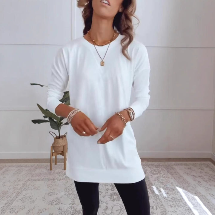 Women's long sleeve tunic with round neck and thumb hole sleeves StylebySassy