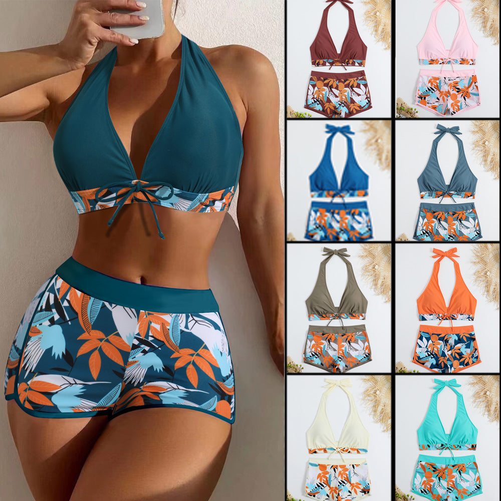 Women's sporty bikini set with adjustable halter top and shorts StylebySassy