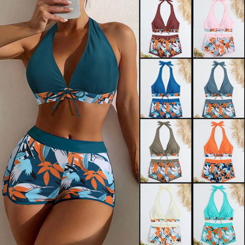 Women's sporty bikini set with adjustable halter top and shorts StylebySassy