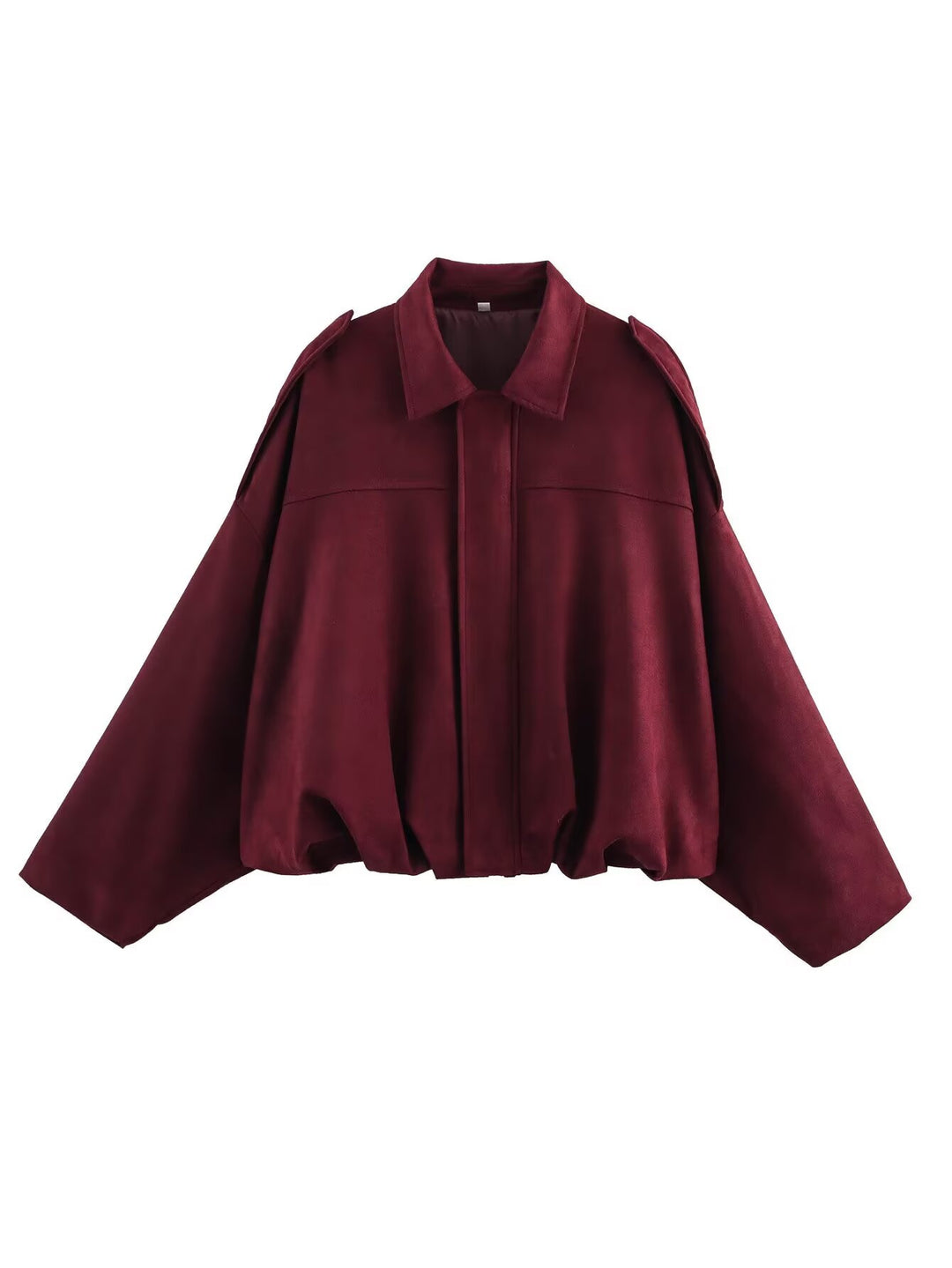Women's loose short jacket with balloon hem, concealed closure and shoulder flaps StylebySassy