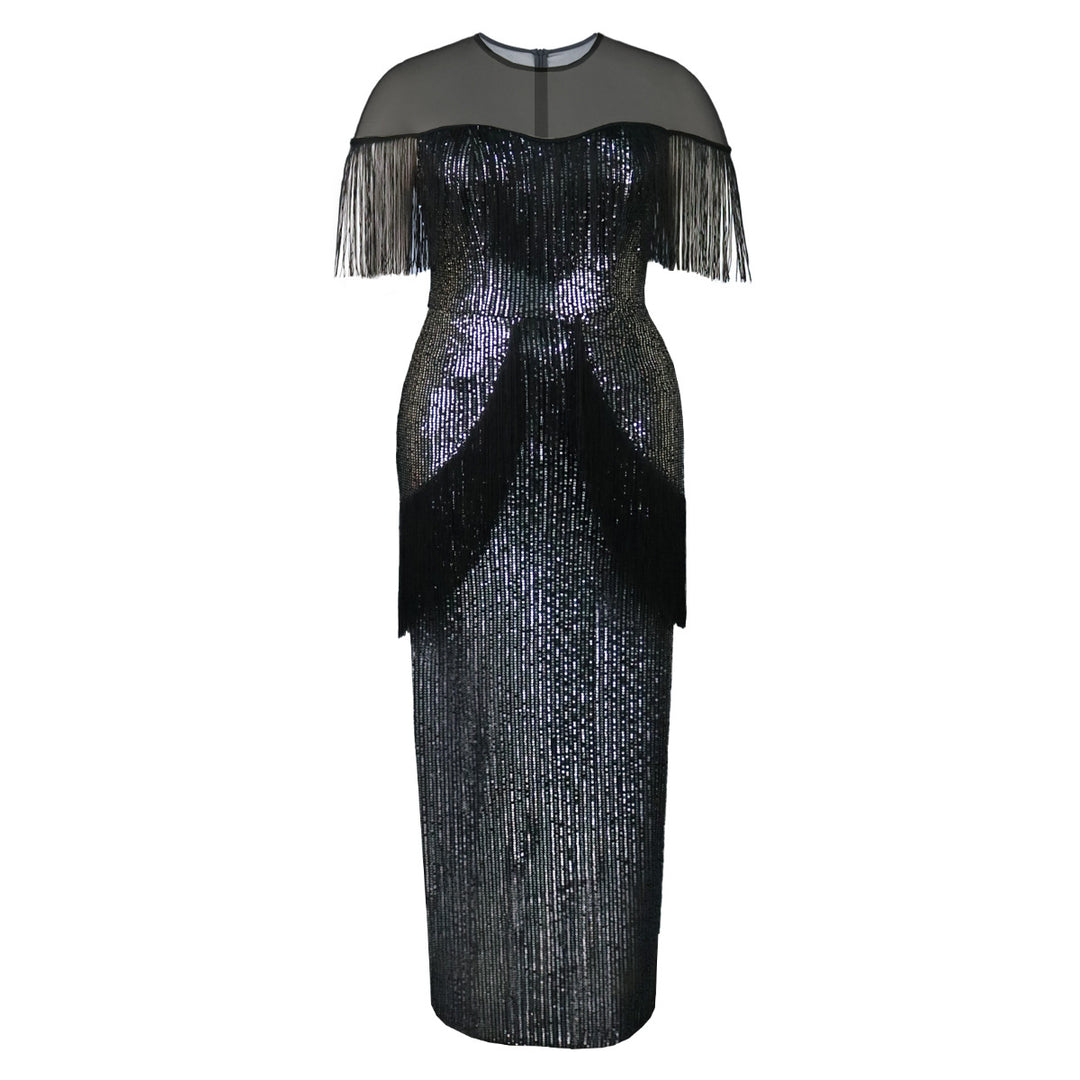 Women glamorous evening dress with fringes and glitter details StylebySassy