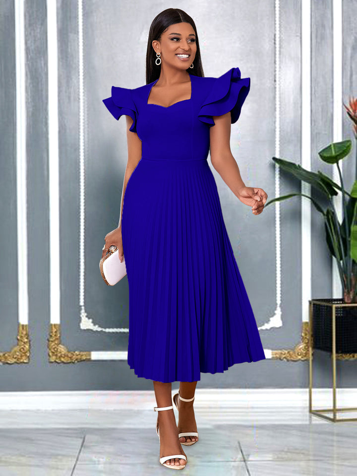 Women's pleated maxi dress with elegant ruffle details StylebySassy