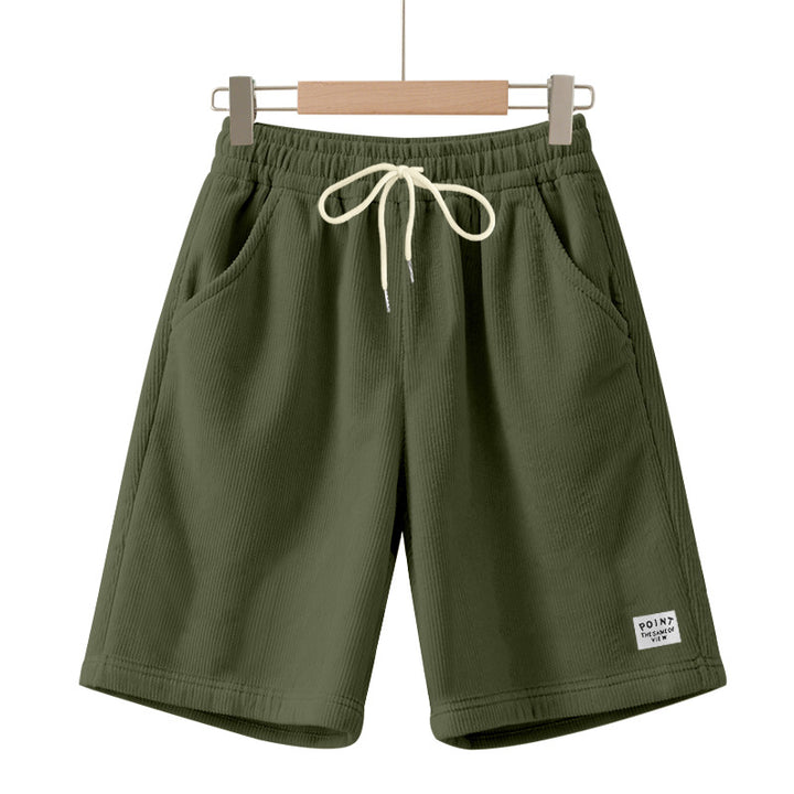 Men's knee-length lounge shorts in ribbed structure jersey with elastic drawstring waistband and patch pockets StylebySassy