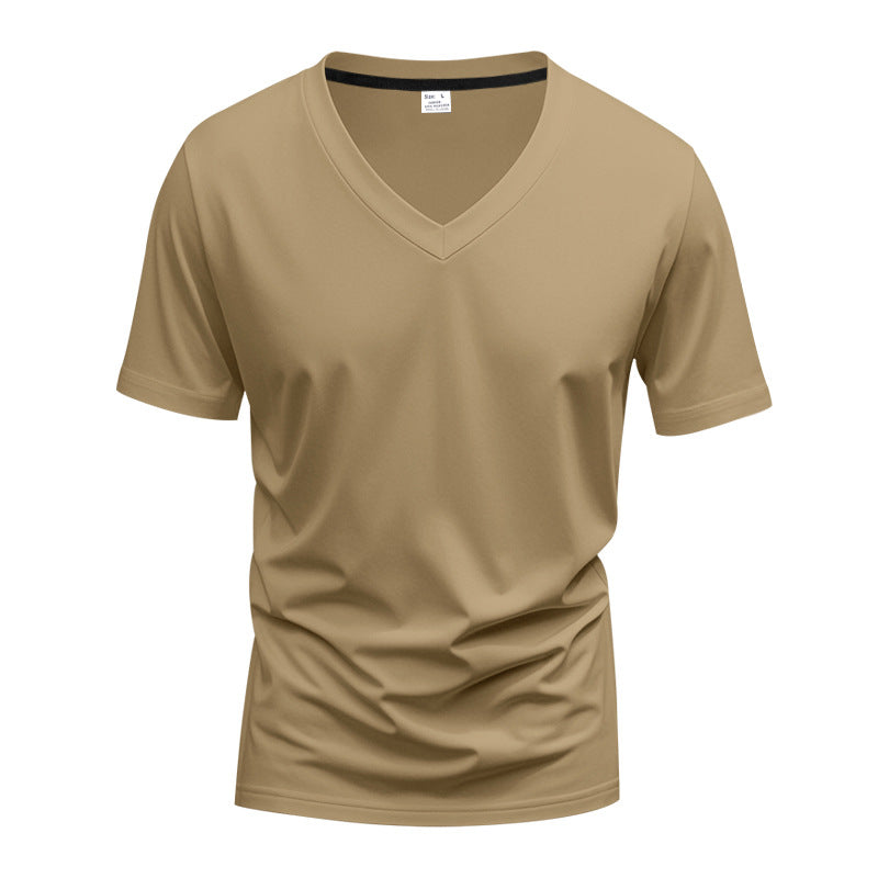 Men's classic V-neck T-shirt made of fine cotton jersey with reinforced neckband and double stitching StylebySassy
