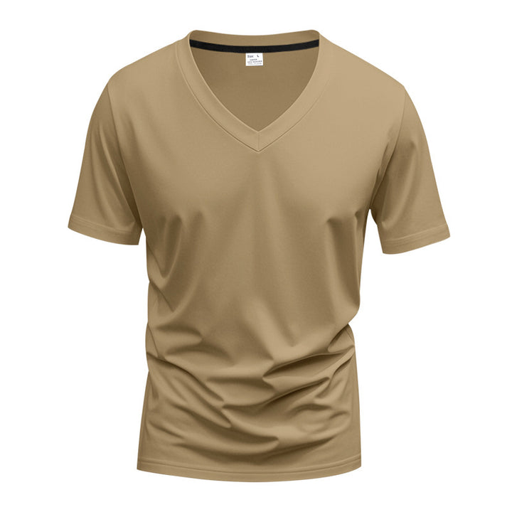 Men's classic V-neck T-shirt made of fine cotton jersey with reinforced neckband and double stitching StylebySassy
