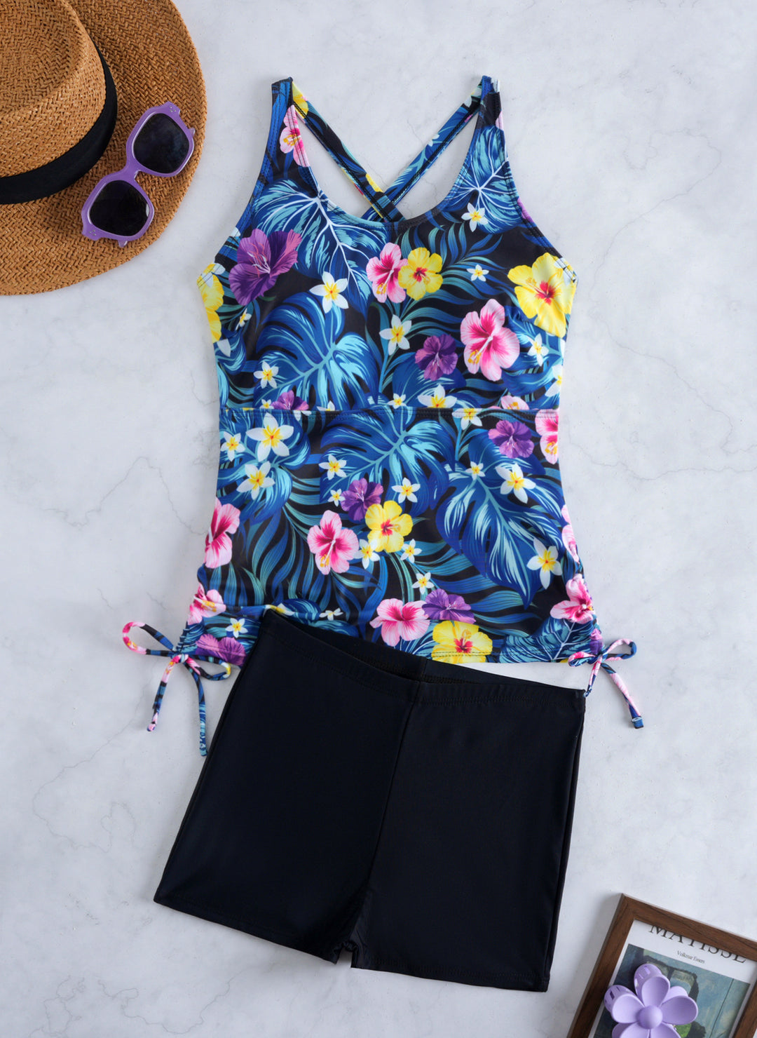 Ladies Tankini Set with fashionable floral design and comfortable shorts StylebySassy