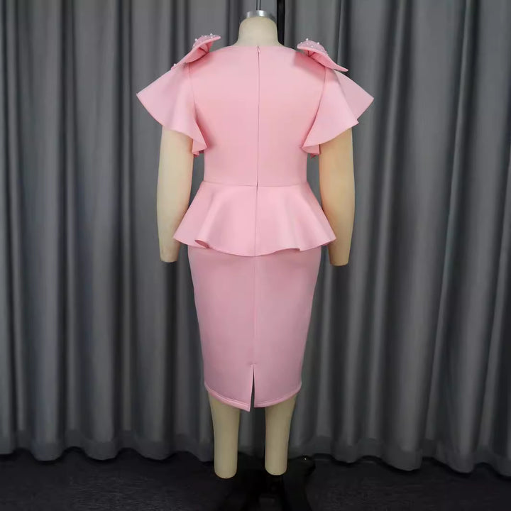 Women's Elegant Dress with Voluminous Ruffle Hems and Pearl Accents StylebySassy