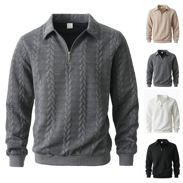 Men's half-zip pullover with kent collar, cable knit structure and ribbed hem StylebySassy